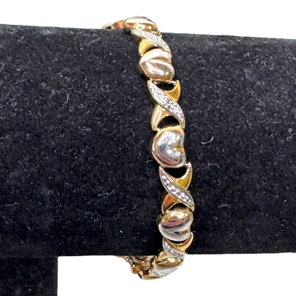 Sterling Silver 925 Gold Heart Link Bracelet CZ XOXO 7" DBJ Signed Dee Berkley - Picture 2 of 6